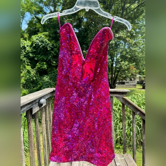 Size small bershka strapless sequin mini dress S pink fuschia - Picture 1 of 3